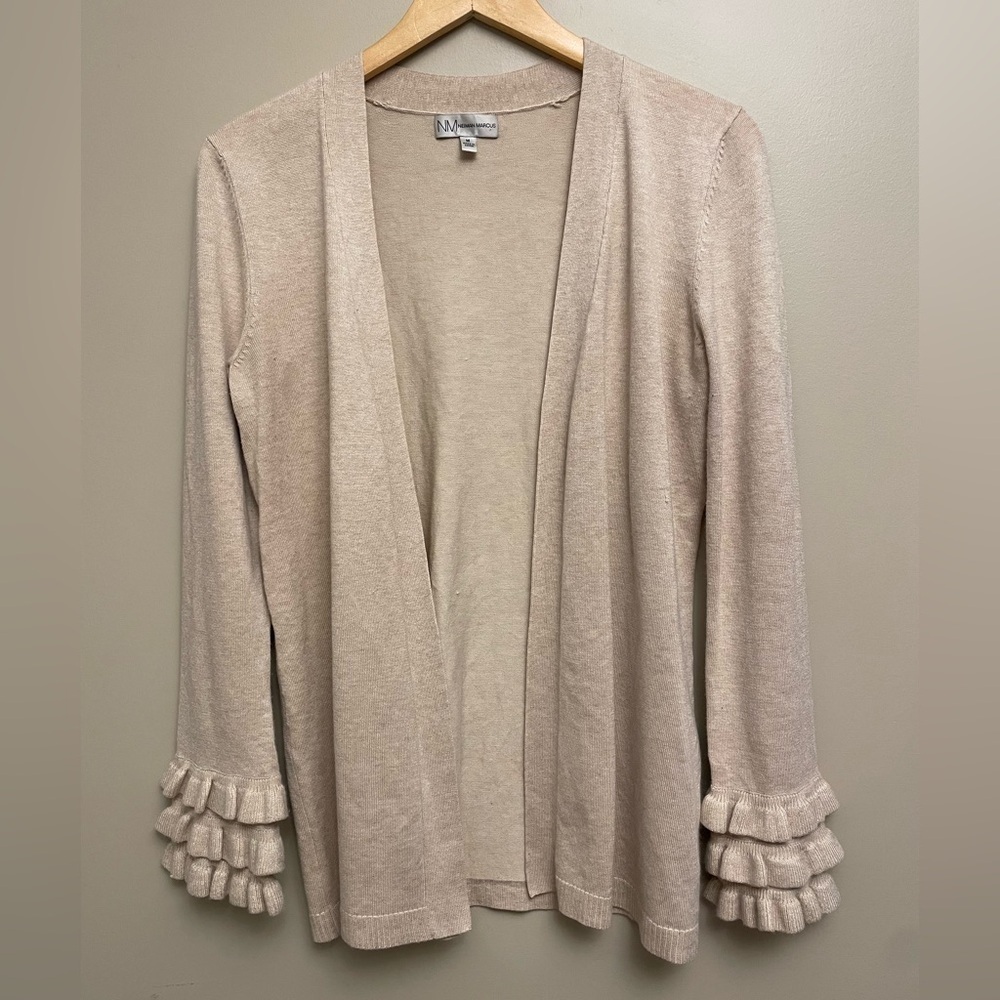 Neiman Marcus Cream Ruffle Sleeve Cardigan Medium